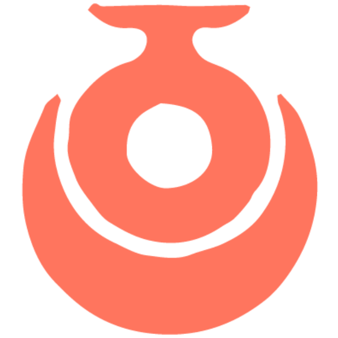 Logo with a circular design in orange and green on a transparent background