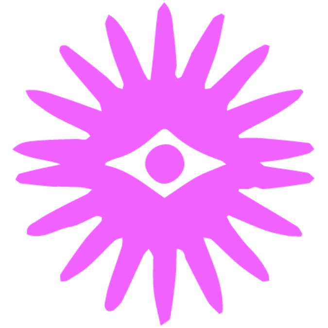 Purple flower-like symbol on a green background